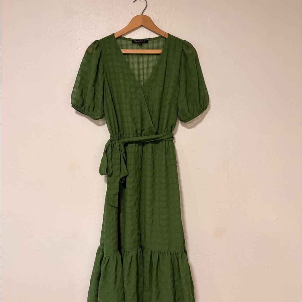 Maeve Olive Green Wrap Maxi Dress with Puff Sleeves